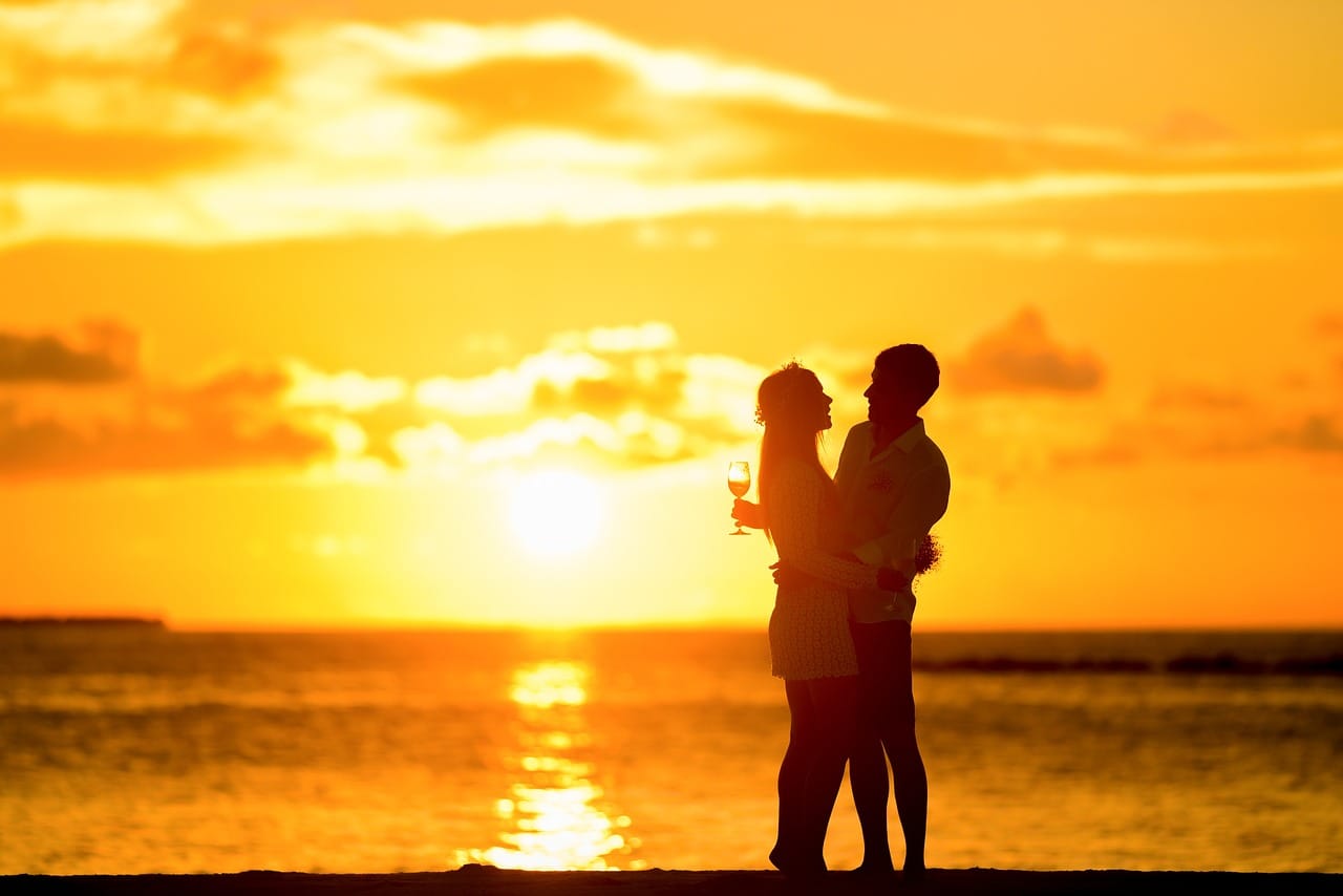 couple, silhouette, beach