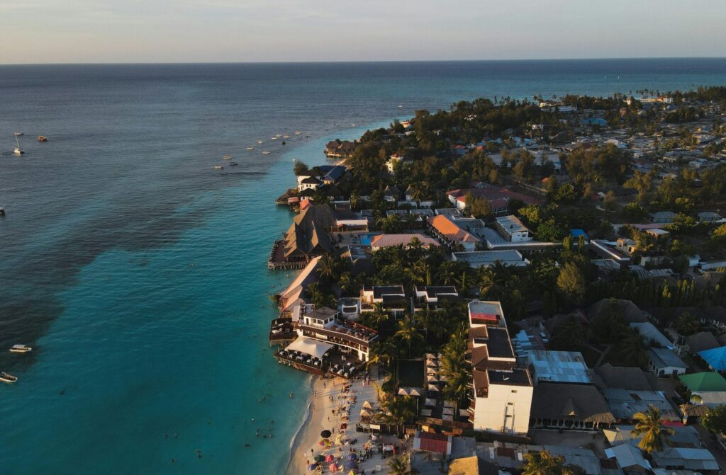 Aerial View of a Small Town Near Beach