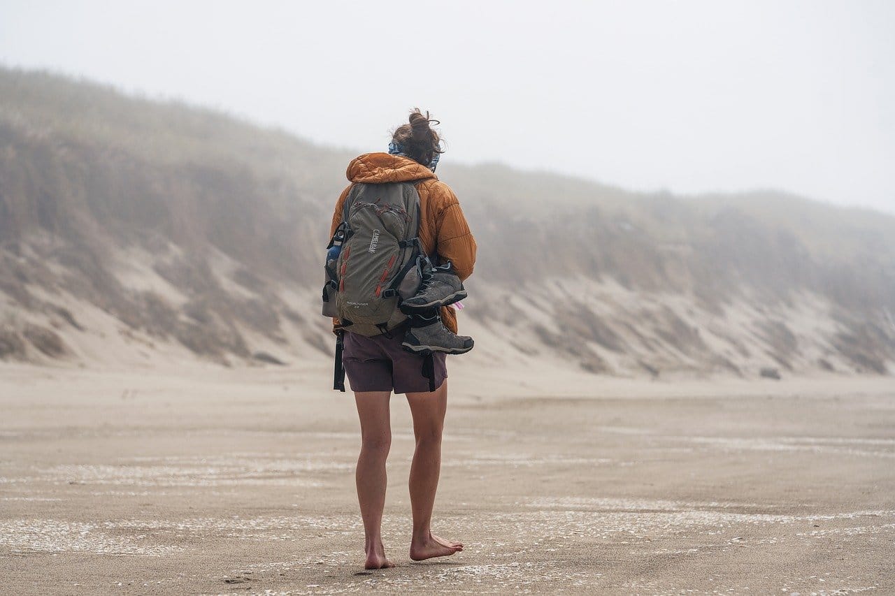 beach, woman, walking